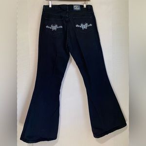 VTG Women’s Low Rise Flare Black Jeans Sz 13 Embroidered Pockets Hot & The Gang